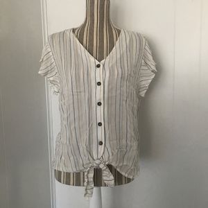 Striped Button-up Tie Top